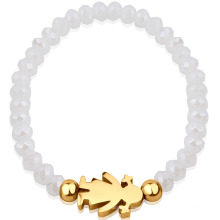 Stainless Steel  Charm White Glass Bead Bracelet For Girls